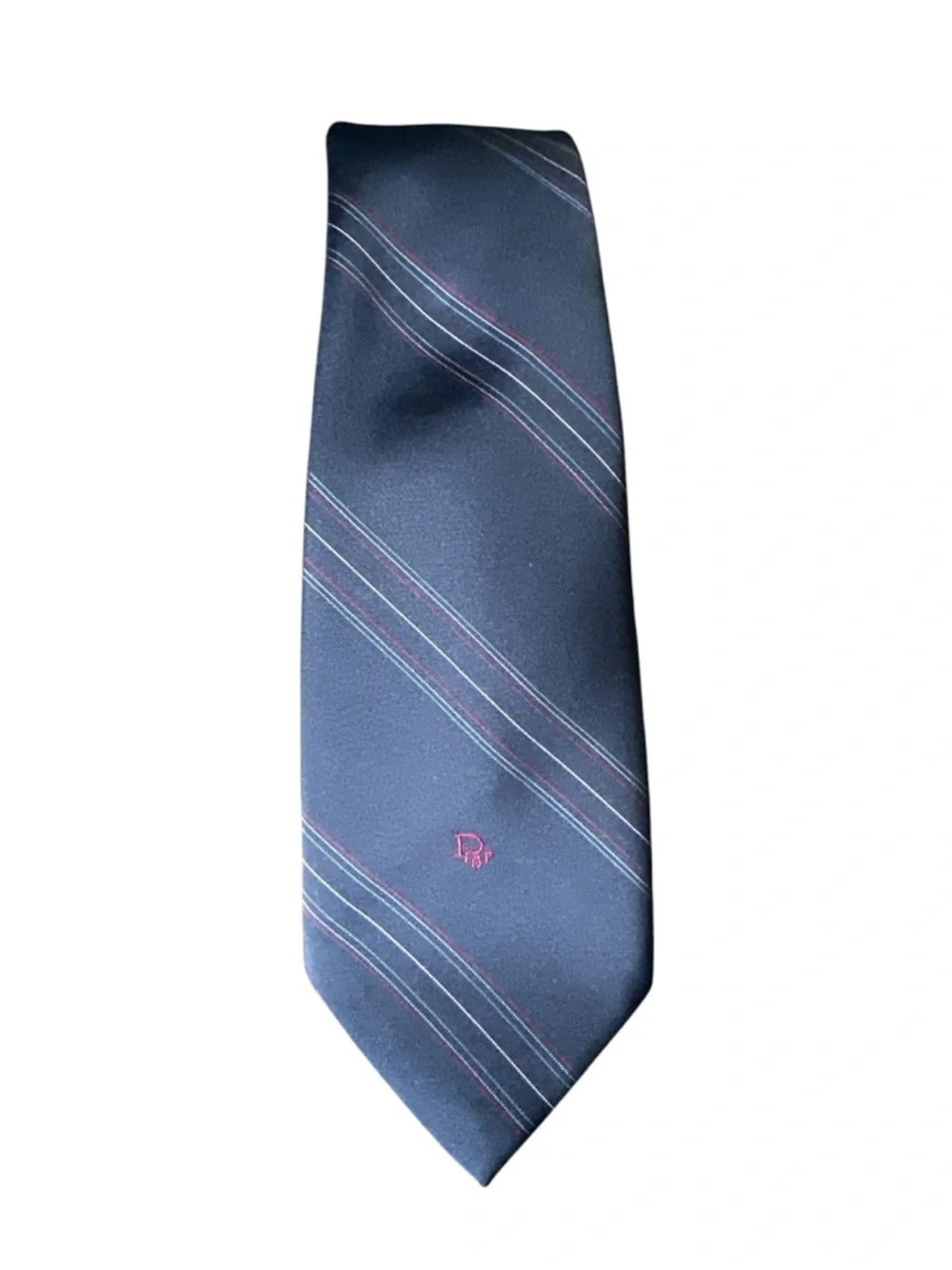Vintage Christian Dior USA Striped Logo Navy Blue Red Men’s Designer Neck Tie